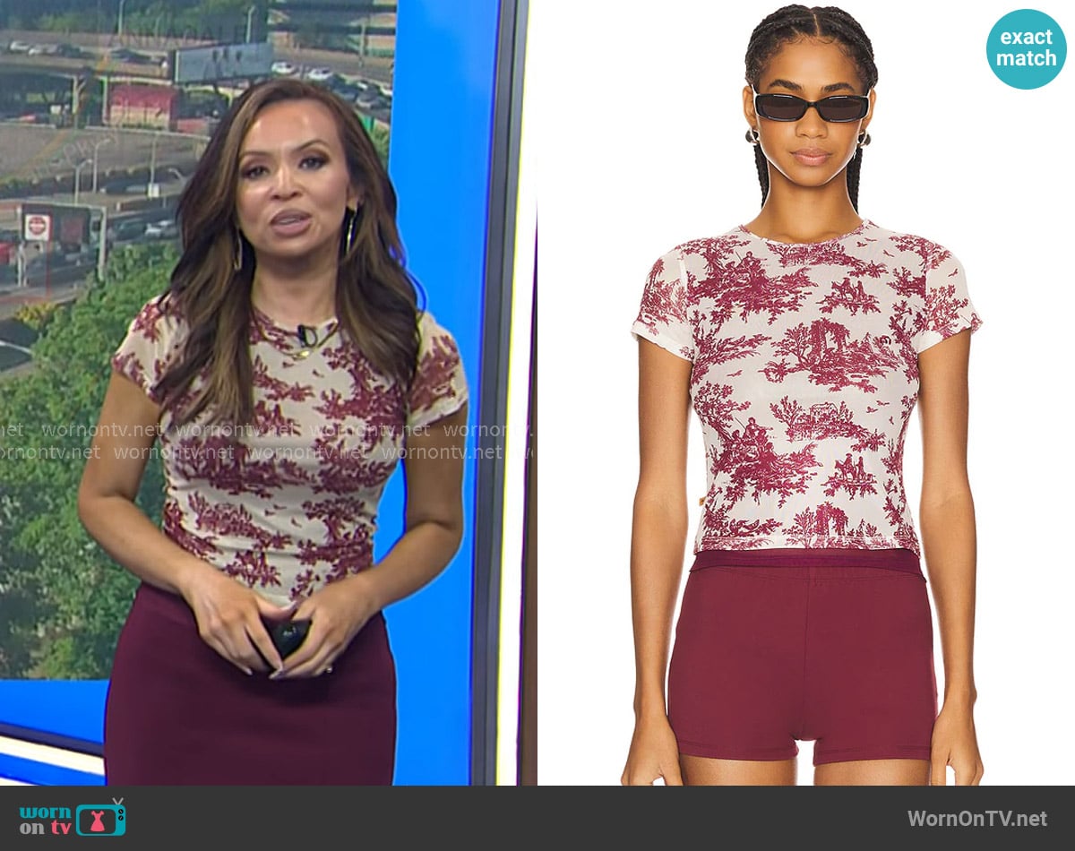 Miaou Mini Tee in Maroon Toile worn by Adelle Caballero on Today