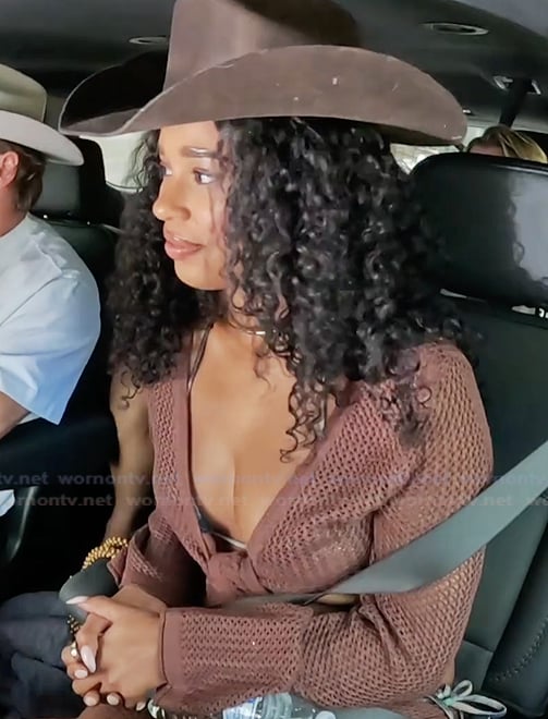 Mia’s brown crochet knit top and skirt on Summer House