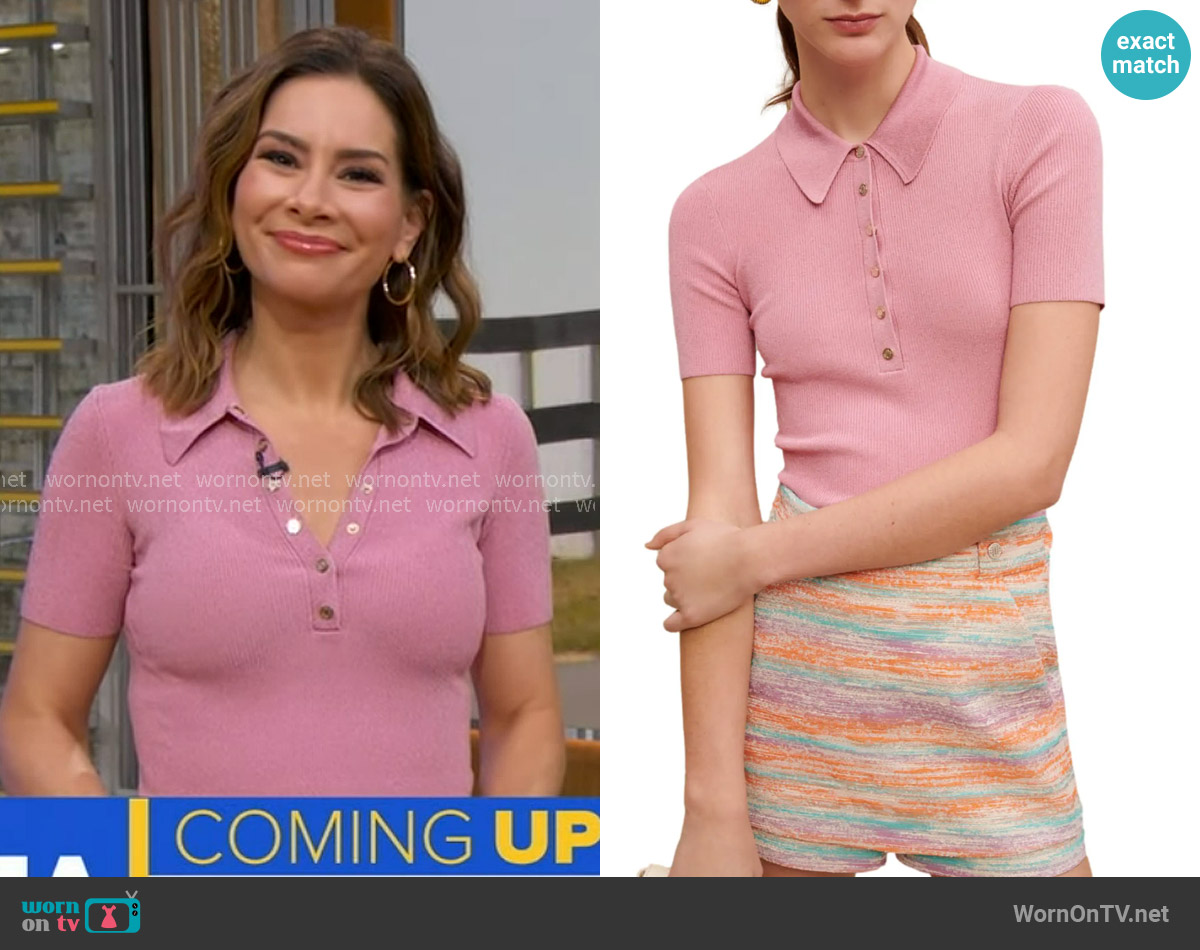 Miliane Rib Polo Sweater Maje worn by Rebecca Jarvis on Good Morning America