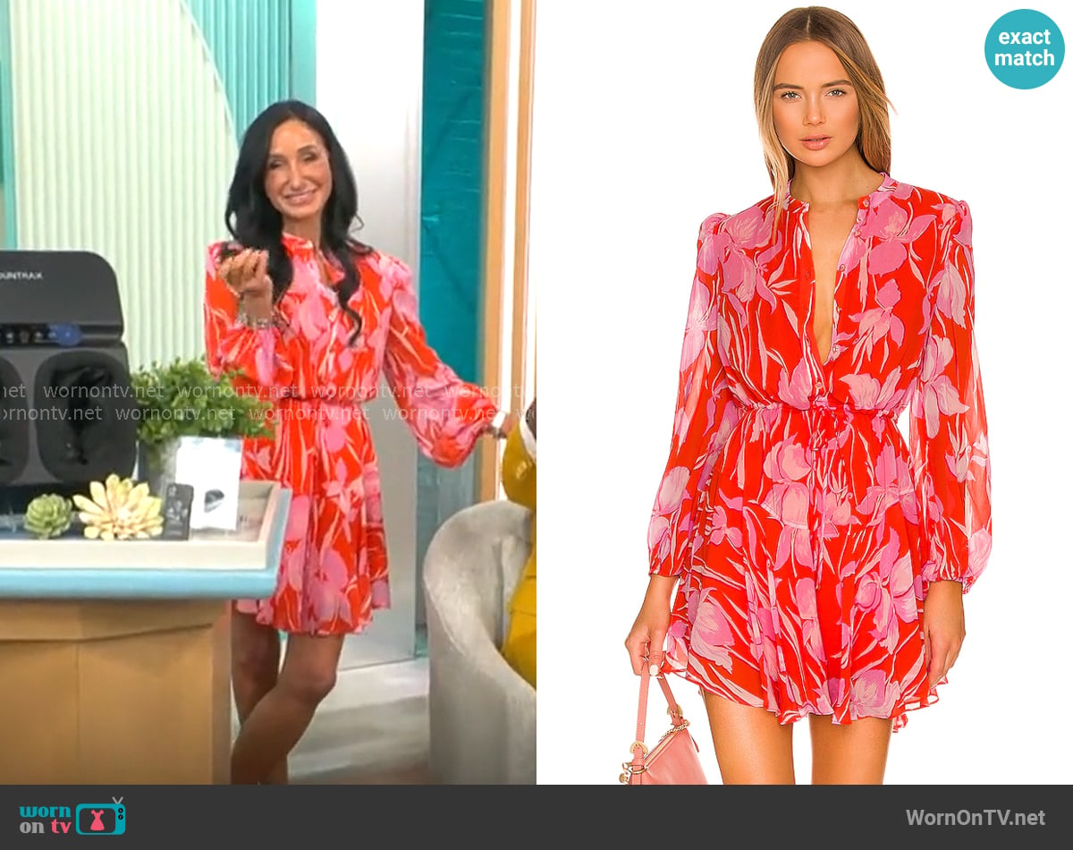 Milly Reina Dress in Coral Multi worn by Elizabeth Werner on CBS Mornings