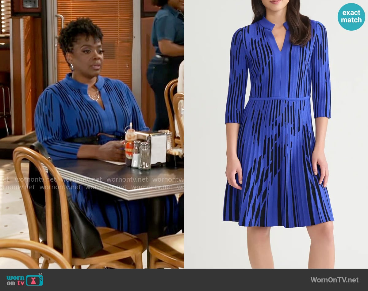 Ming Wang Dual Tone Rib Knit Fit & Flare Dress worn by Mona Wilson (Karan Kendrick) on Beyond the Gates