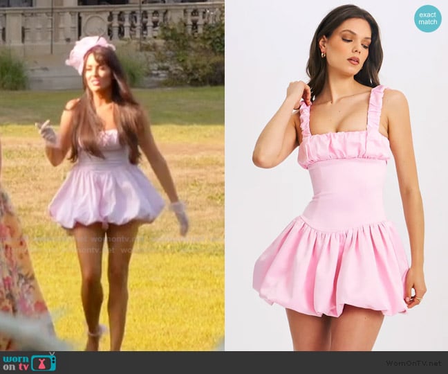 Miss Circle Aubrey Pink Satin Bubble Hem Mini Dress worn by Rosie DiMare on The Real Housewives of Rhode Island