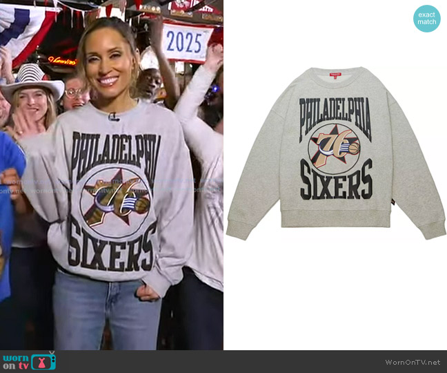 Mitchell & Ness Philadelphia 76ers Retro Crewneck Sweatshirt worn by Rhiannon Ally on Good Morning America
