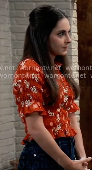 Molly’s red floral smocked top on General Hospital
