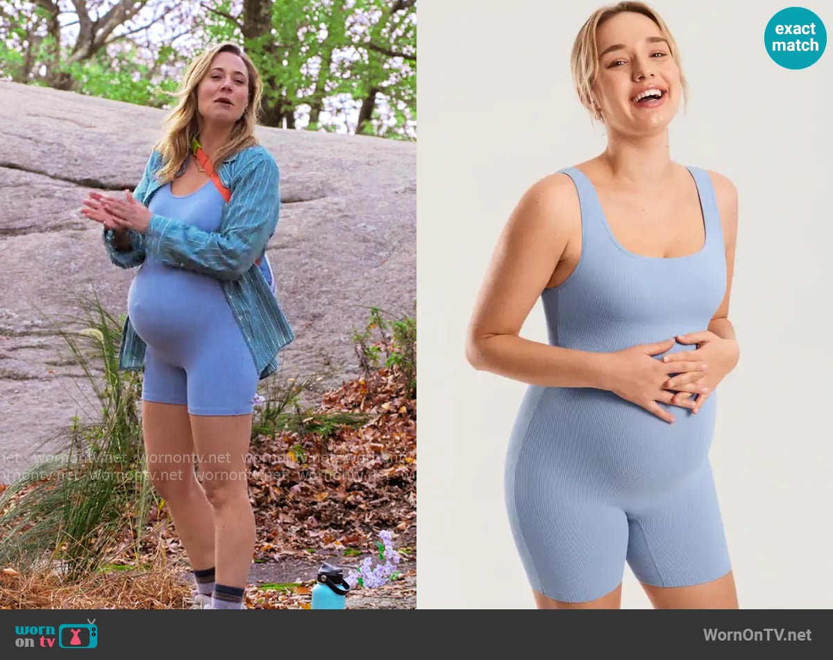 Momanda Ribbed Square Neck Maternity Romper in Moonlight Blue worn by Ginny (Erika Henningsen) on The Four Seasons