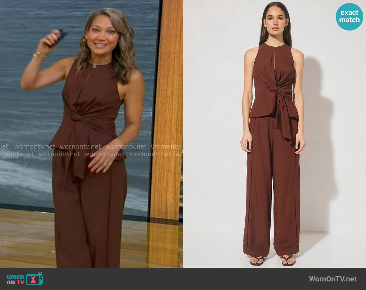 Mon Renn Chiara Top in Cacao worn by Ginger Zee on Good Morning America