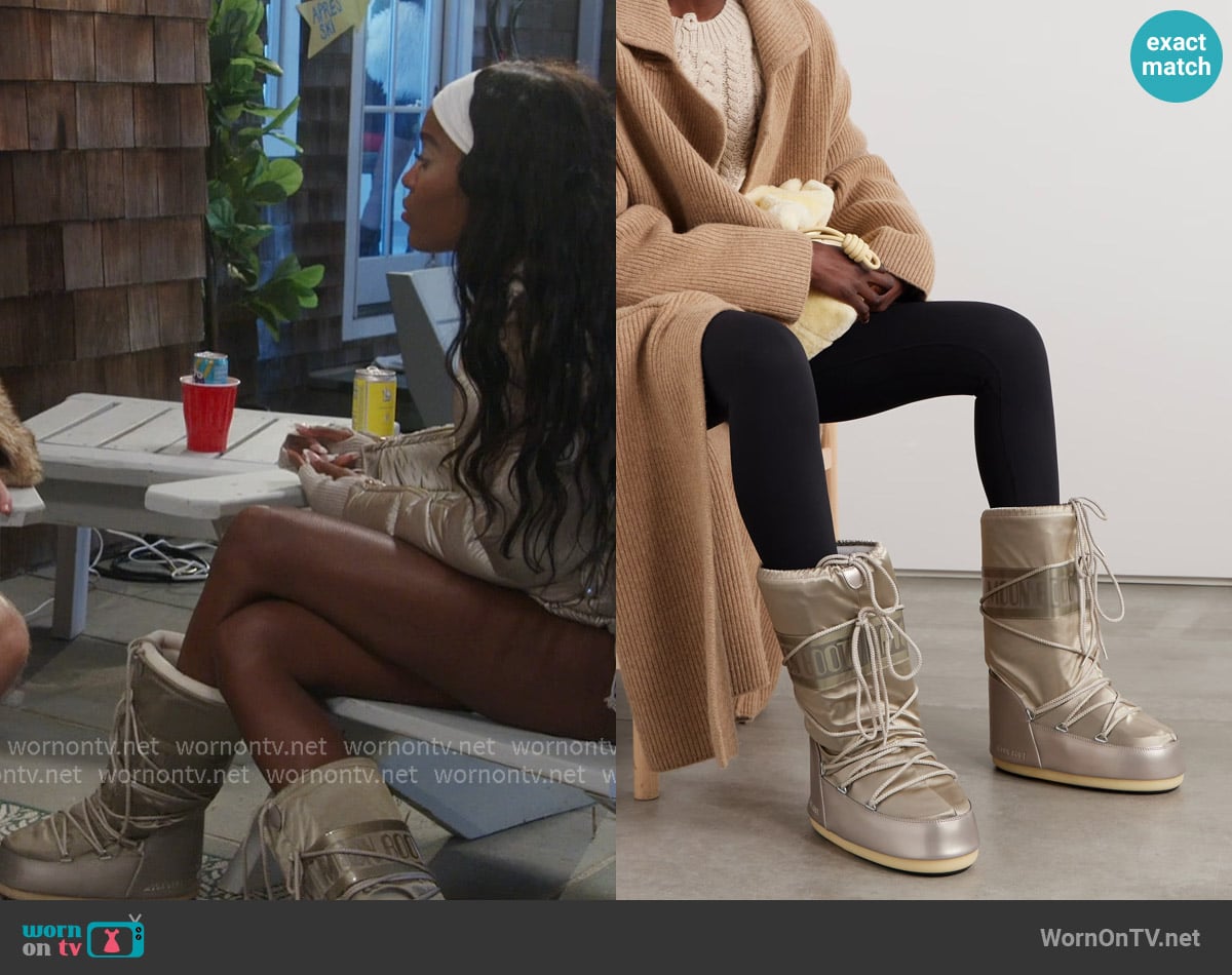 Moon Boot Icon Glance shell and PVC snow boots worn by Ciara Miller on Summer House