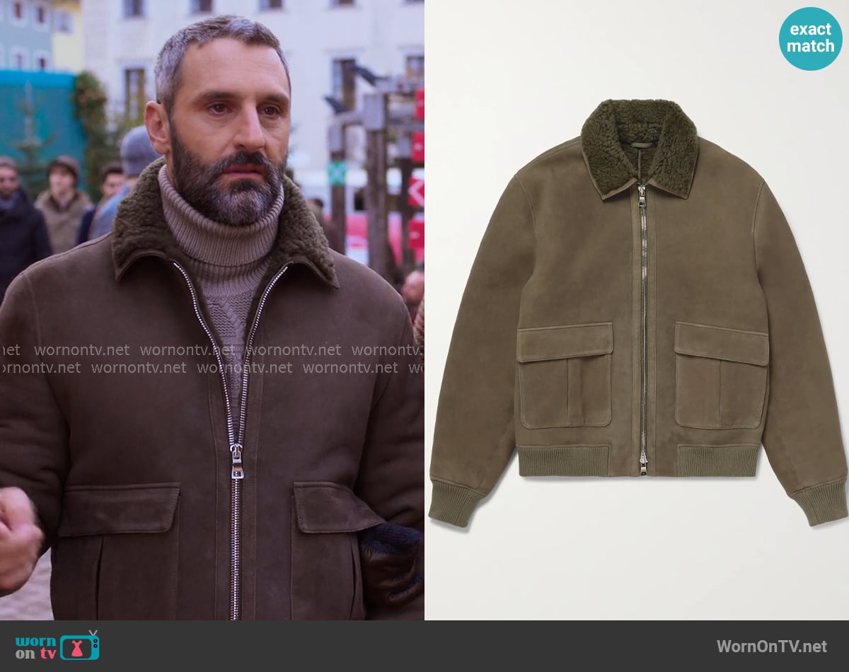 Mr P Shearling Bomber Jacket worn by Claude (Marco Calvani) on The Four Seasons