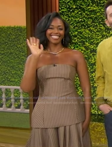 Nafessa Williams’s brown stripe top and wide-leg pants on Good Morning America