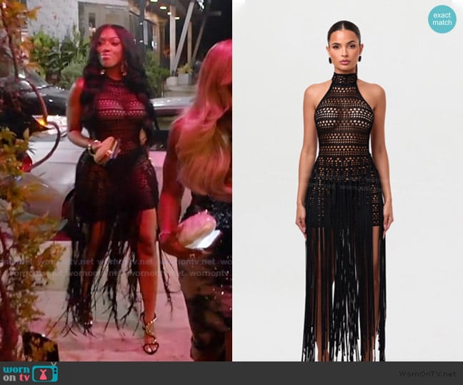 Naked Wardrobe Black sleeveless fringe dress worn by Porsha Williams on The Real Housewives of Atlanta