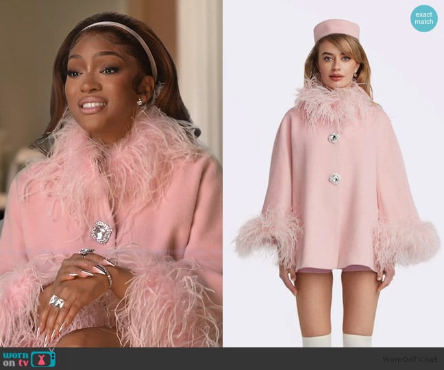 Nana Jacqueline Angelica Feather Coat worn by Drew Sidora on The Real Housewives of Atlanta