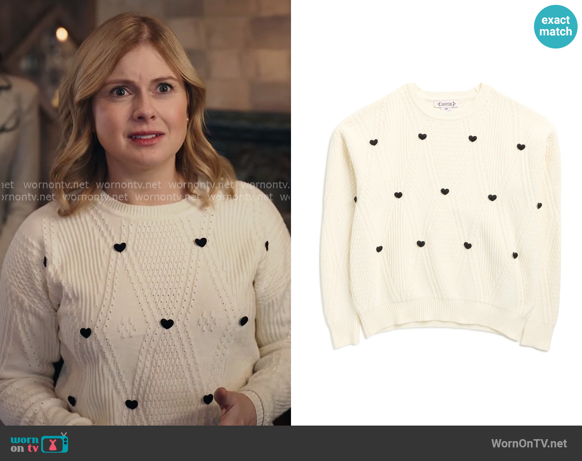 Nanette Lepore 3D Heart Sweater worn by Sam (Rose McIver) on Ghosts