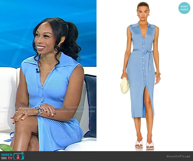 Nanushka Aubree Midi Dress in Bright Blue worn by llyson Felix on Today