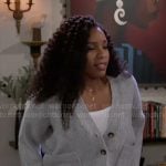 Naomi’s grey cardigan and knit pants set on Beyond the Gates