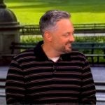 Nate Bargatze's striped polo sweater on The View