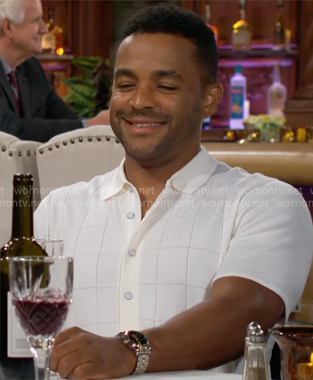 Nate’s white checked knit shirt on The Young and the Restless