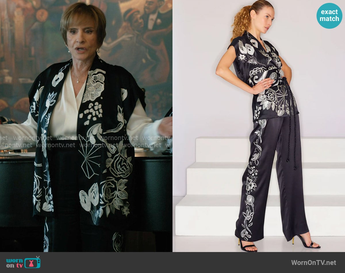 Natori Couture Nouveau Embroidered Silk Vest worn by Ruby Lane (Patti LuPone) on Elsbeth