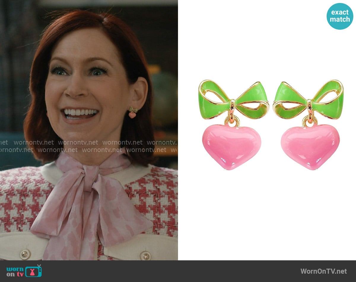Navachi 18k Gold Plated Bow Heart Earrings worn by Elsbeth Tascioni (Carrie Preston) on Elsbeth