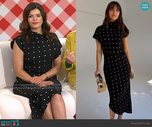 Never Fully Dressed High Neck Plisse Desiree Asymetric Midi Dress in Black worn by Casey Wilson on Today