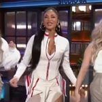 Nicole Scherzinger's white contrast stripe jacket on The Kelly Clarkson Show