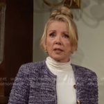 Nikki’s navy tweed knit cardigan on The Young and the Restless
