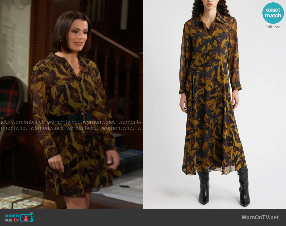 Nordstrom Floral Print Long Sleeve Shirtdress in Black Multi Quynh Bloom worn by Chelsea Lawson (Melissa Claire Egan) on The Young and the Restless