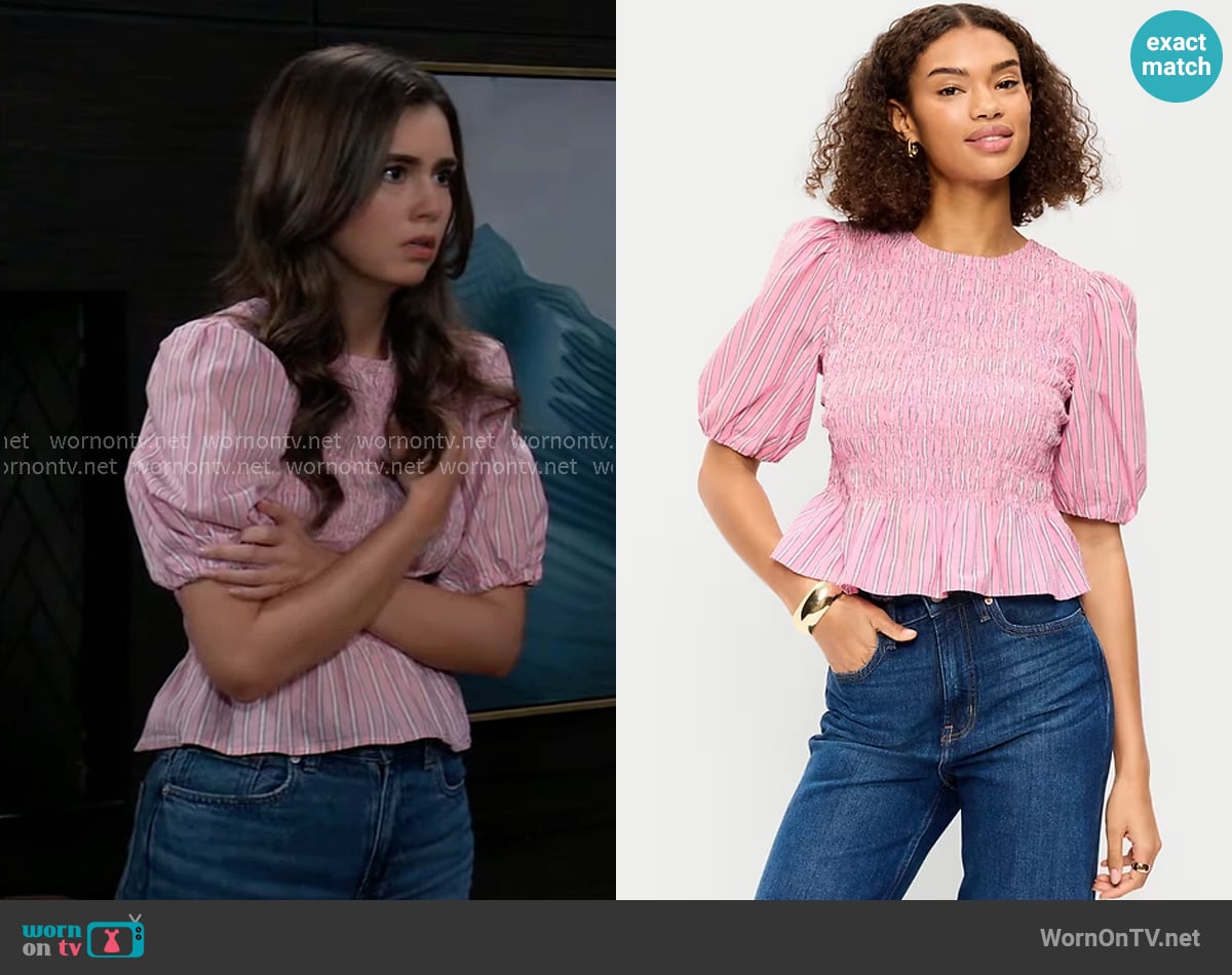 Old Navy Smocked Puff Sleeve Peplum Top worn by Emma Scorpio-Drake (Braedyn Bruner) on General Hospital