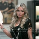 Oreana’s black studded fringed top and boots on Dutton Ranch