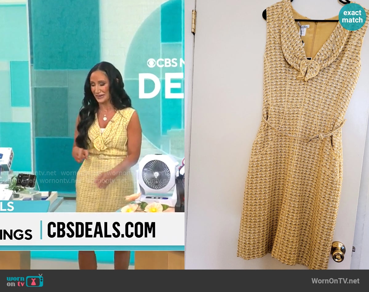 Oscar de la Renta Yellow Tweed Dress worn by Elizabeth Werner on CBS Mornings