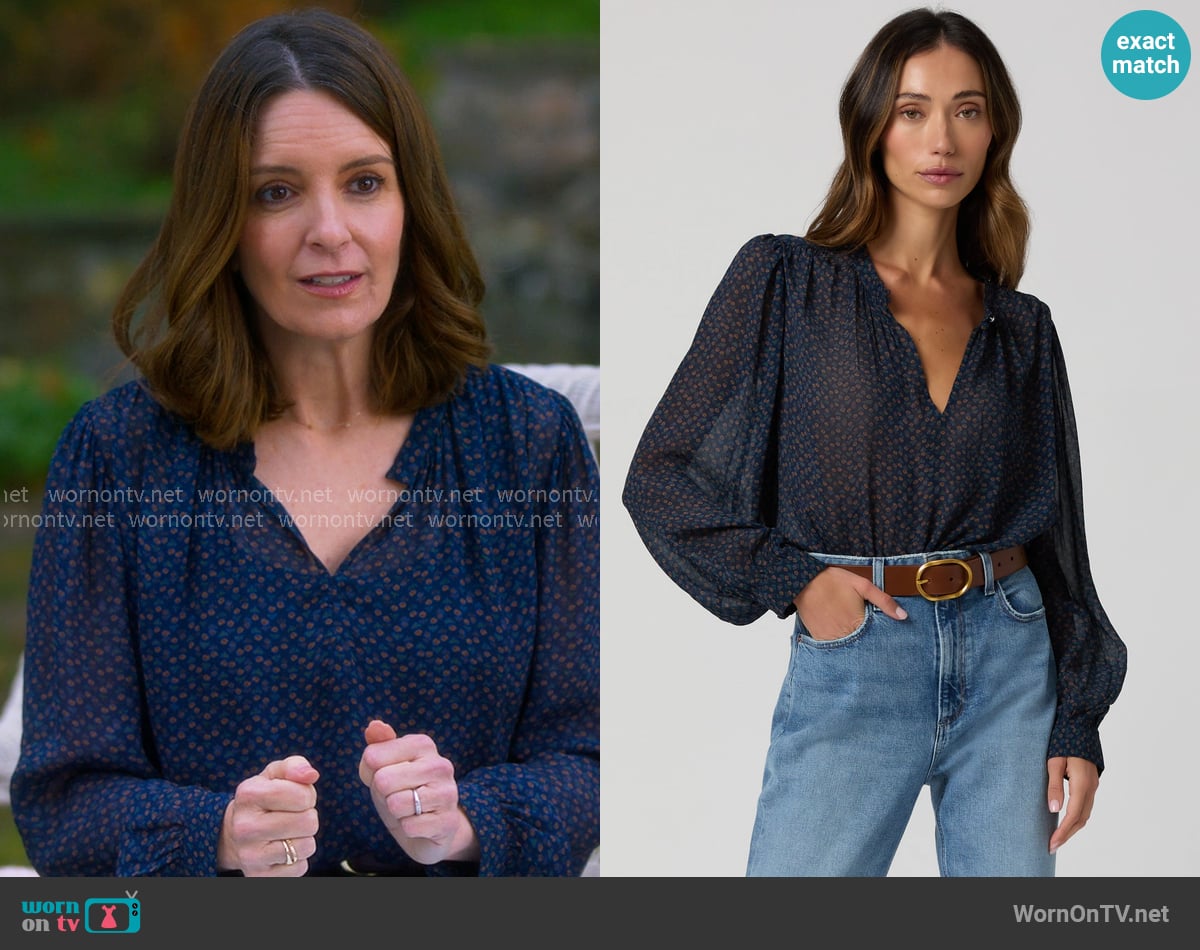 Paige Bibiana Blouse in Navy Multi worn by Kate (Tina Fey) on The Four Seasons