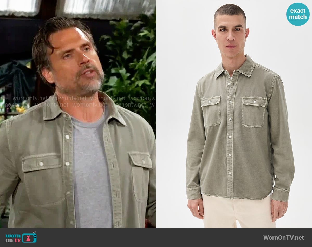 Paige Martin Utility Shirt in Vintage Mockingbird worn by Nick Newman (Joshua Morrow) on The Young and the Restless