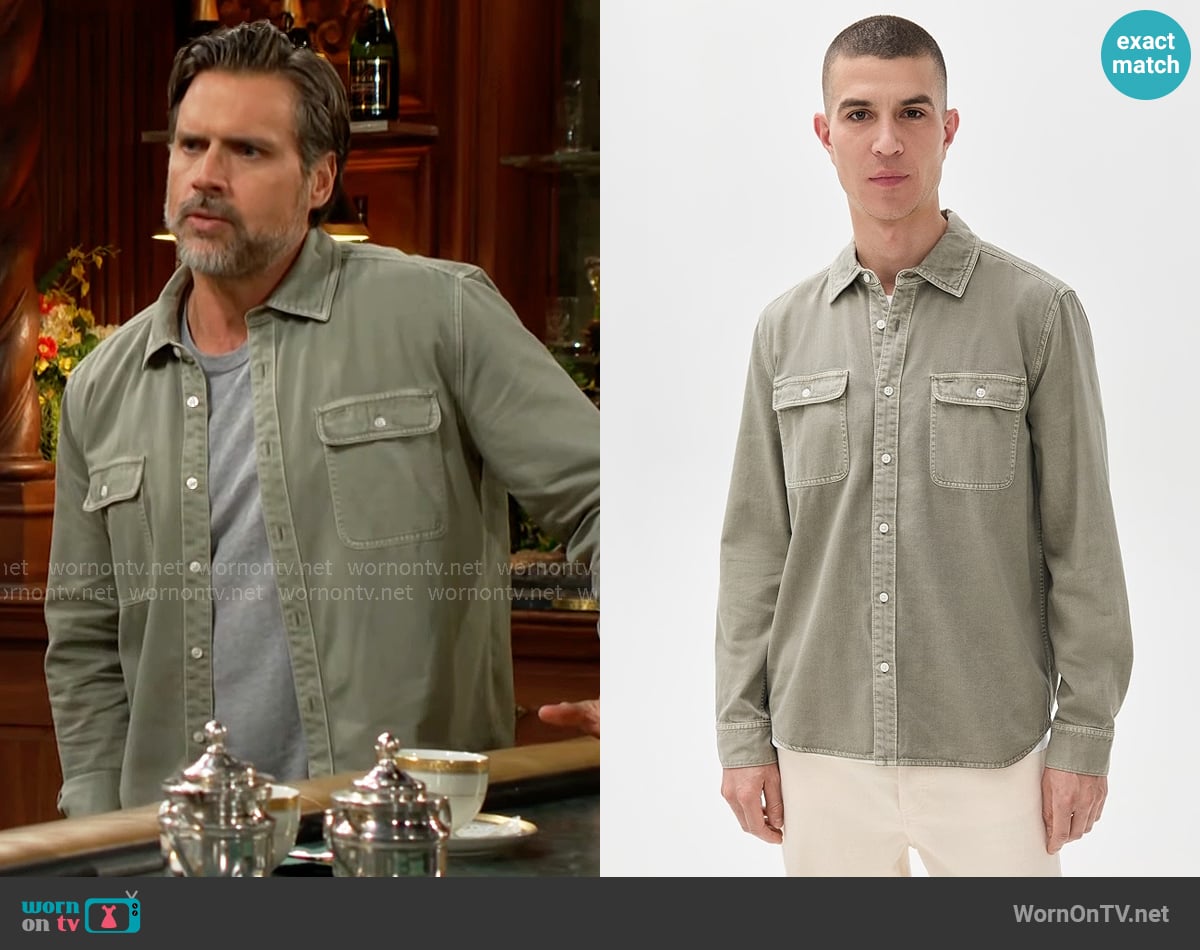 Paige Martin Utility Shirt in Vintage Mockingbird worn by Nick Newman (Joshua Morrow) on The Young and the Restless