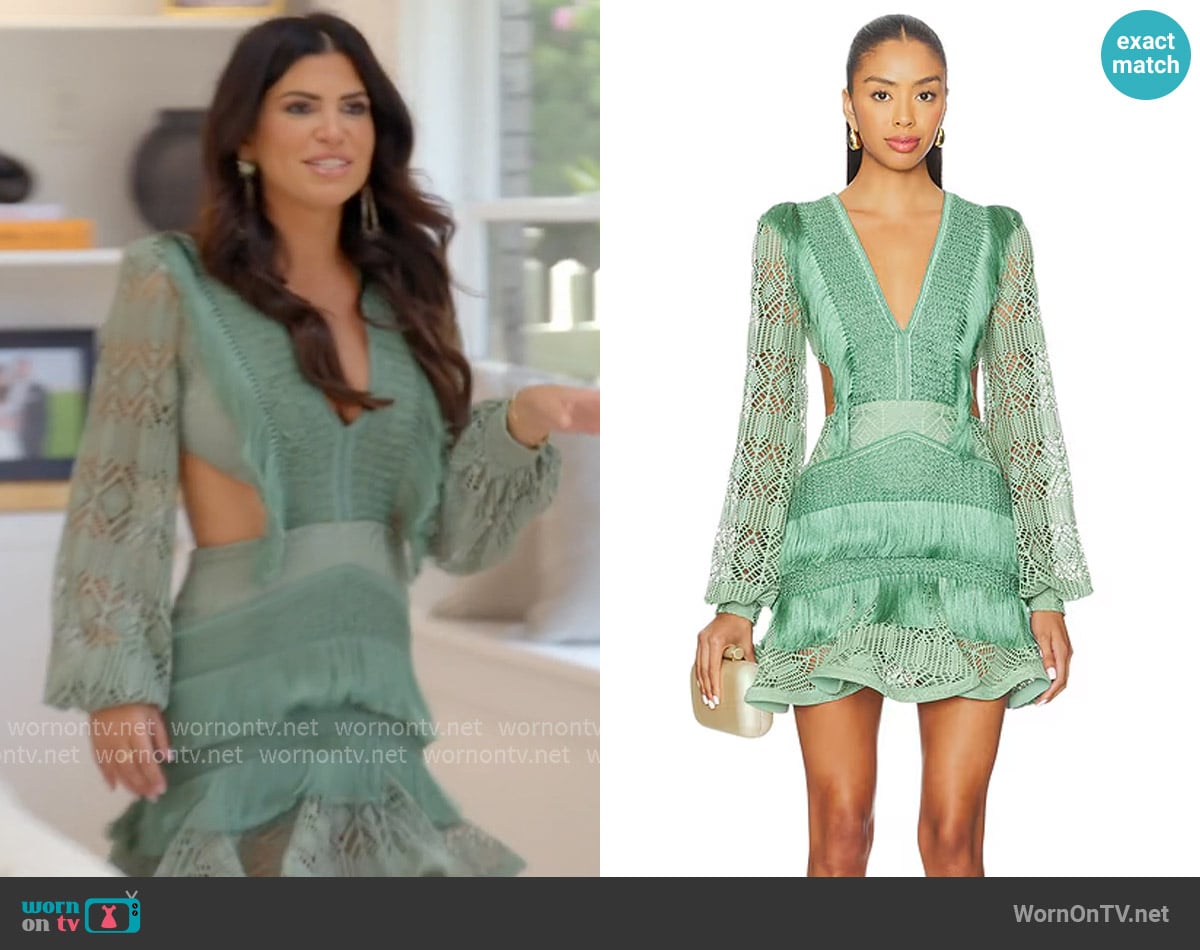 Patbo Samba Fringe Long Sleeve Mini Dress worn by Jo-Ellen Tiberi on The Real Housewives of Rhode Island