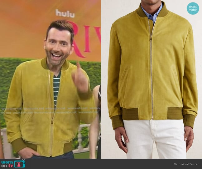 Paul Smith Suede Bomber Jacket in Yellow worn by David Tennant on Good Morning America