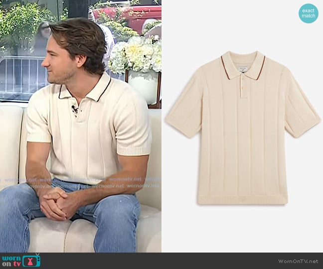 Percival x Warren Wool Knitted Polo in Cream worn by Lewis Pullman on Today