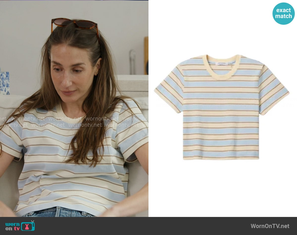 Perfect White Tee Gia Tee in Powder Blue Stripe worn by Amanda Batula on In The City