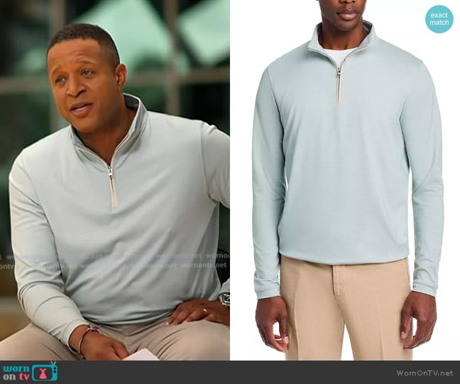 Peter Millar Albatross Pique Quarter Zip Sweater in Light Willow worn by Craig Melvin on Today