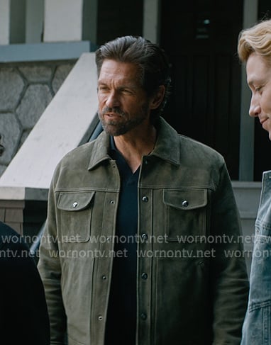 Phil Graham’s green suede jacket on Off Campus