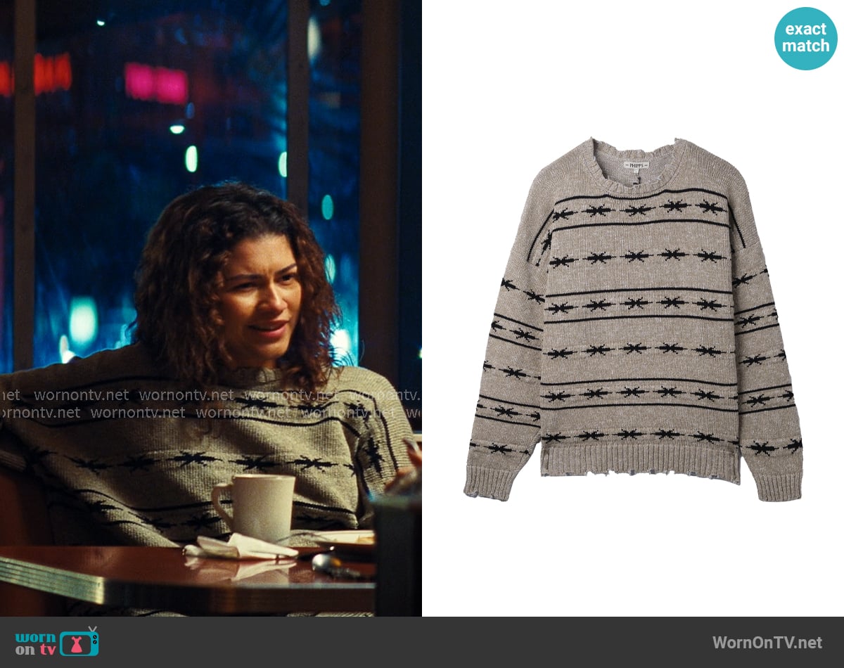 Phipps Summer Alpine Knit Logo Sweater worn by Rue Bennett (Zendaya) on Euphoria