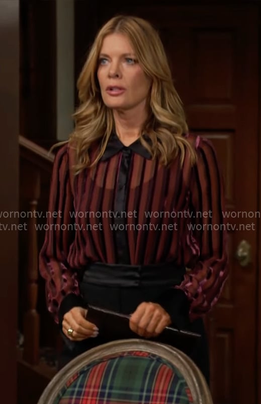 Phyllis’s sheer red striped blouse on The Young and the Restless