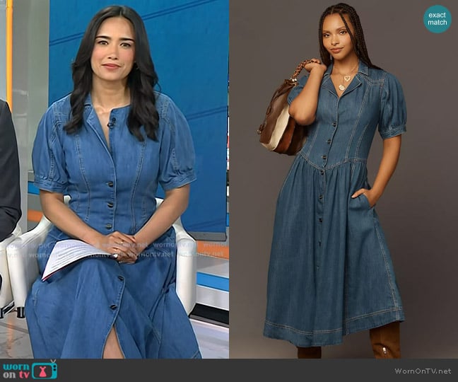Pilcro Short-Sleeve Denim Midi Shirt Dress worn by Emilie Ikeda on Today