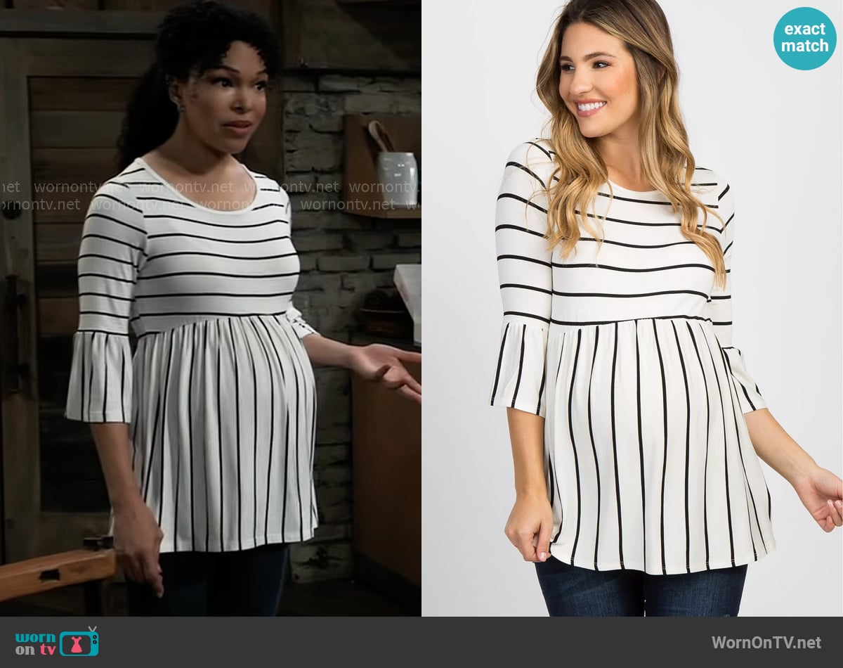 Pink Blush Striped Peplum Ruffle Top worn by Portia Robinson (Brook Kerr) on General Hospital