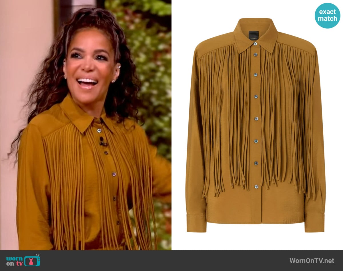 Sunny’s mustard fringe shirt on The View Sunny’s mustard fringe shirt on The View