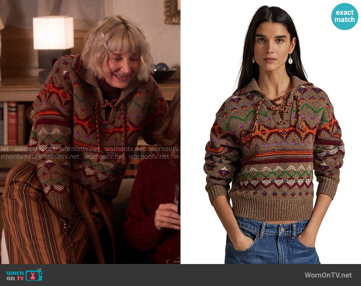 Polo Ralph Lauren Fair Isle Lace Up Wool Sweater worn by Anne (Kerri Kenney) on The Four Seasons