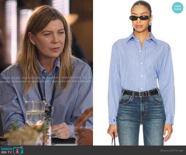 Polo Ralph Lauren Oversize Fit Striped Cotton Shirt worn by Meredith Grey (Ellen Pompeo) on Greys Anatomy
