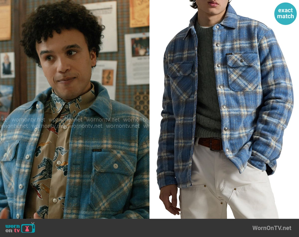 Polo Ralph Lauren Plaid Felted Wool Shirt in Blue Plaid Multi worn by Roy (Hayward Leach) on Elsbeth