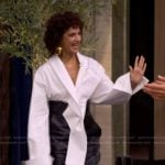 Poorna Jagannathan’s white bow front blouse on Live with Kelly and Mark