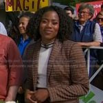 Priscilla Thompson's white mock neck top and brown plaid blazer on Today