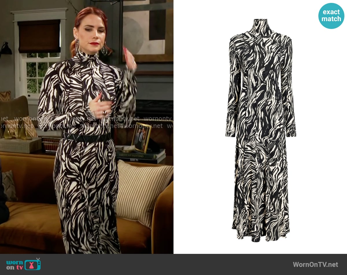 Proenza Schouler White Label Mabel Dress in Asphalt worn by Sally Spectra (Courtney Hope) on The Young and the Restless
