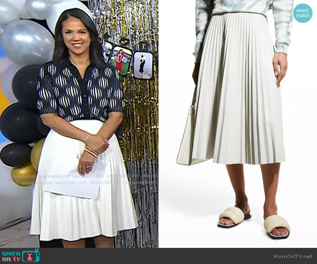 Proenza Schouler White Label Pleated Vegan Leather Midi Skirt worn by Laura Jarrett on Today